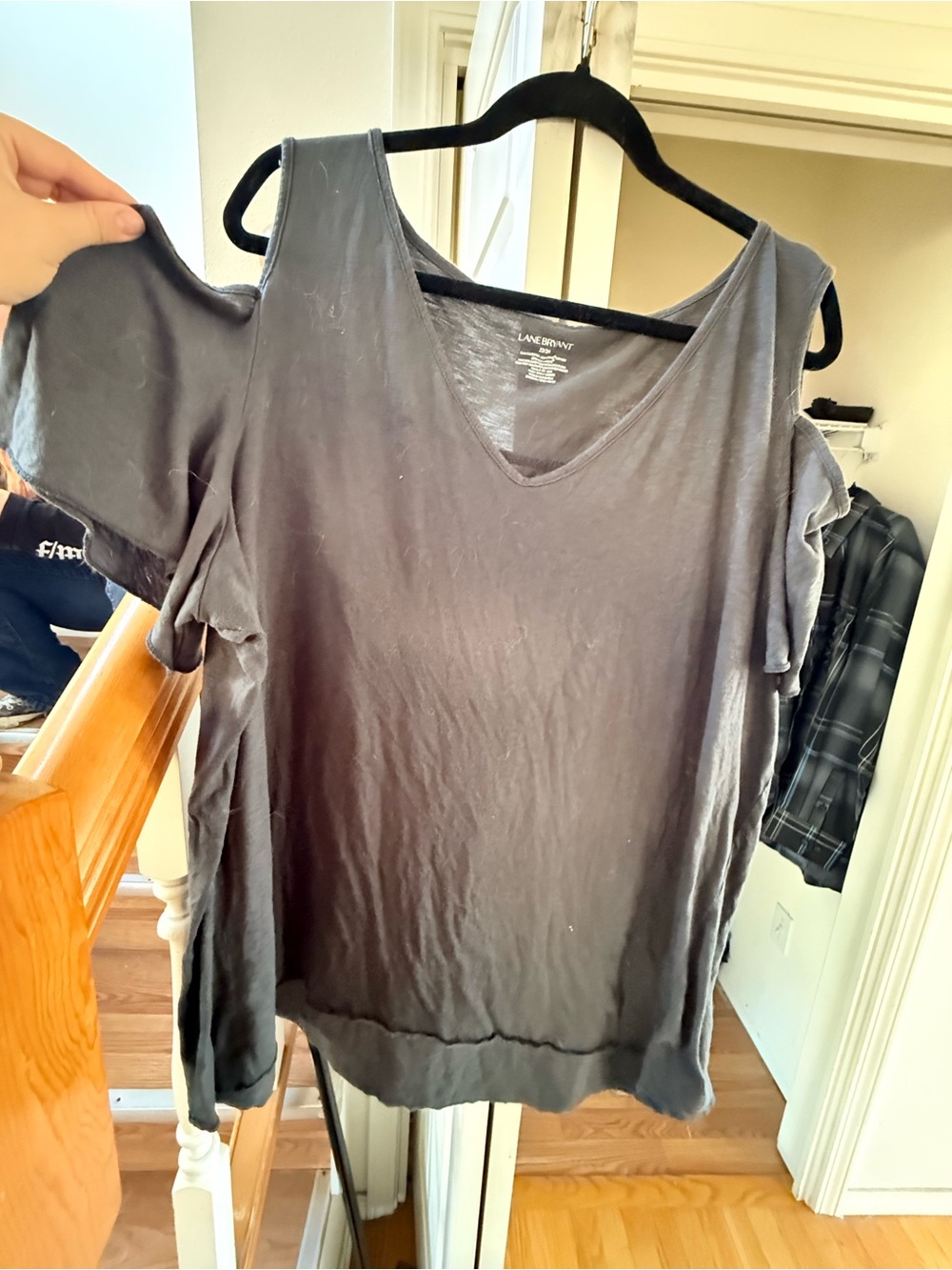 Lane Bryant Cold-Shoulder V-Neck Tee in Charcoal